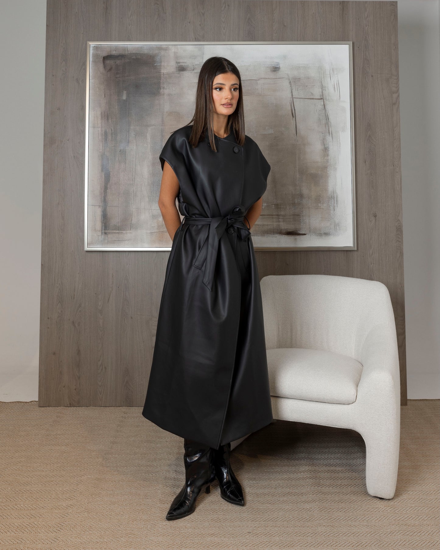 Oversized Long Leather Vest