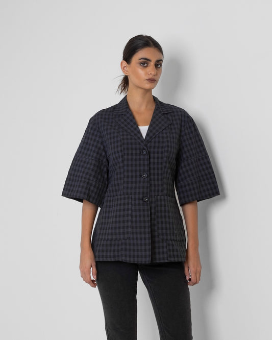 Plaid Short Sleeve Blazer