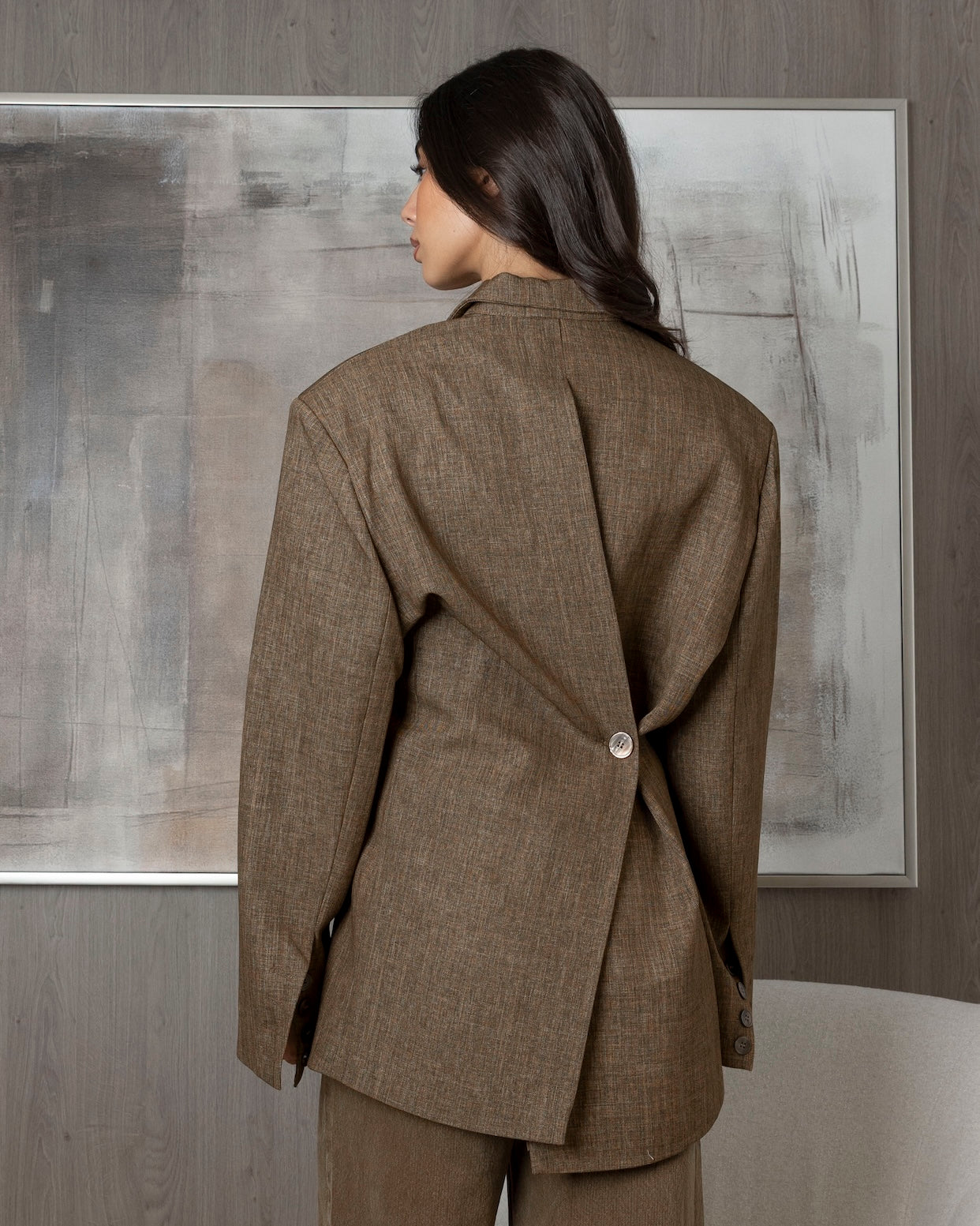 Brown Wool Blazer with Side Button