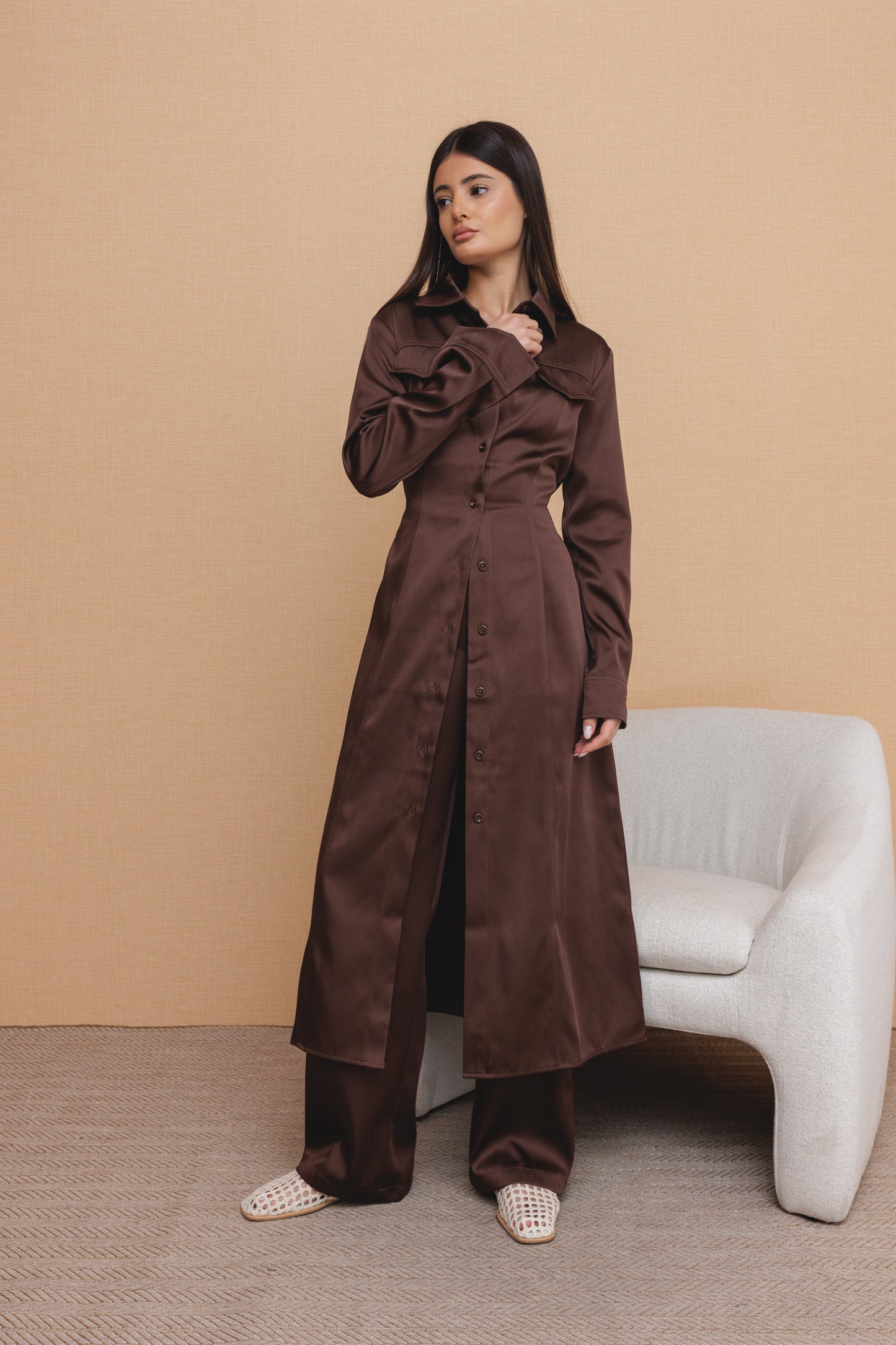Brown Waisted Silk Set
