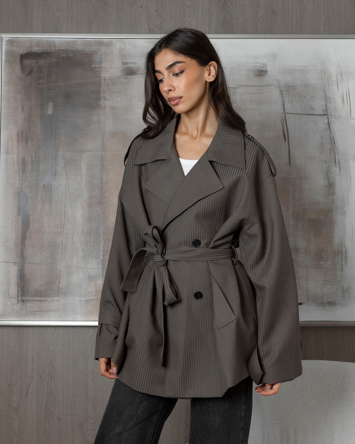 Striped Wool Short Trenches