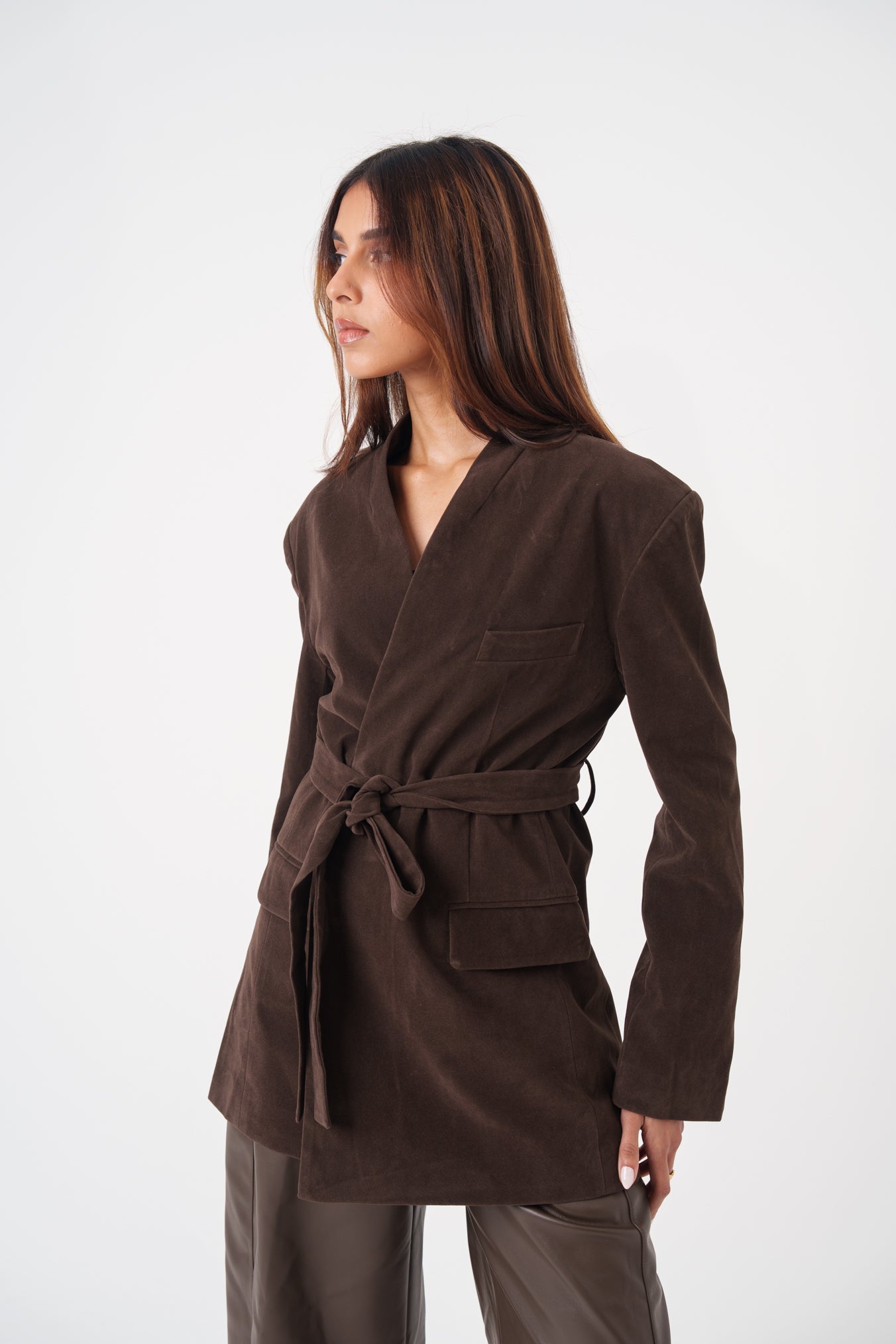 Brown Wrap Blazer with Belt