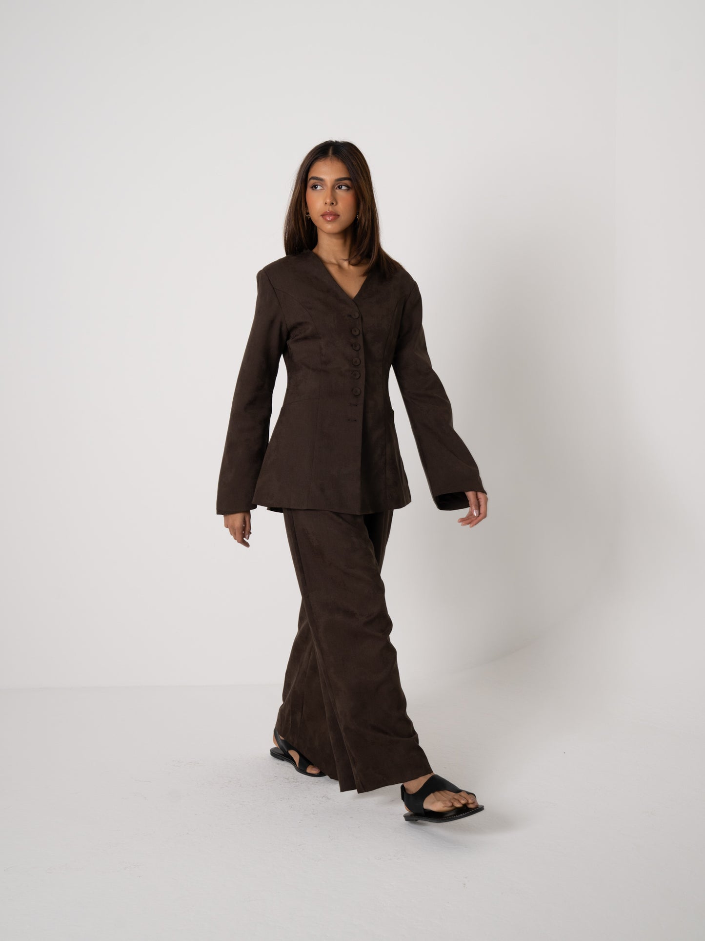 Suede-like Brown Suit Set