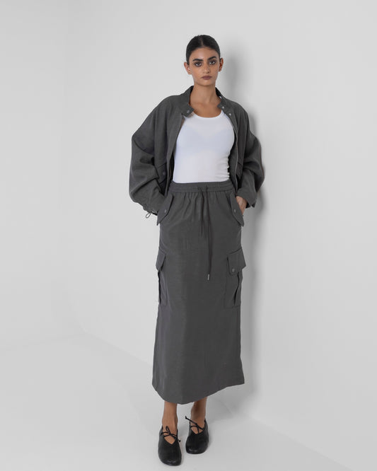 Grey Cargo Skirt Set