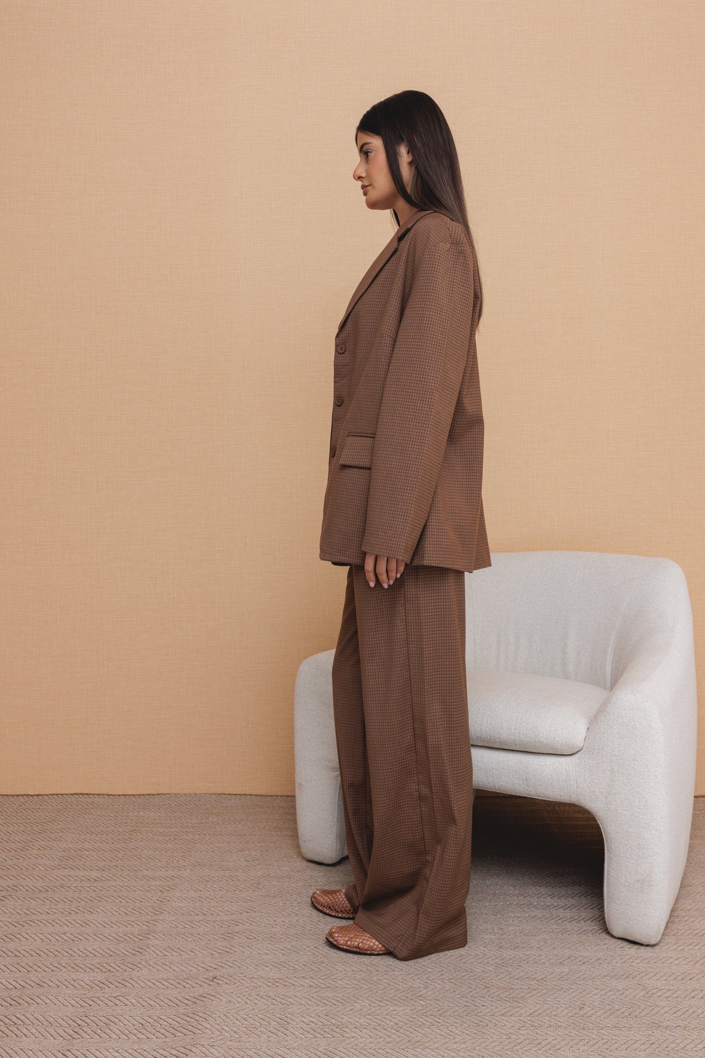 Plaid Brown Suit Set