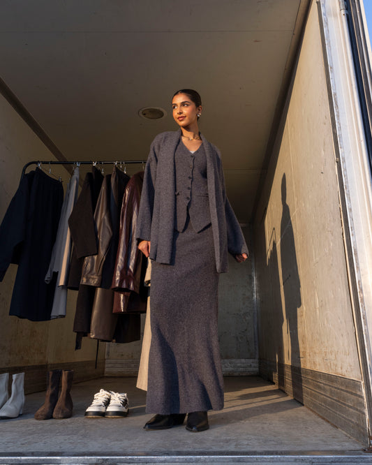 3 Piece Knit Set (Slim Skirt, Vest & Cardigan)