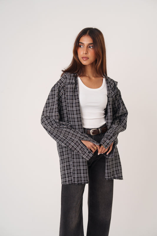 Black Plaid Crystal Embellished Shirt