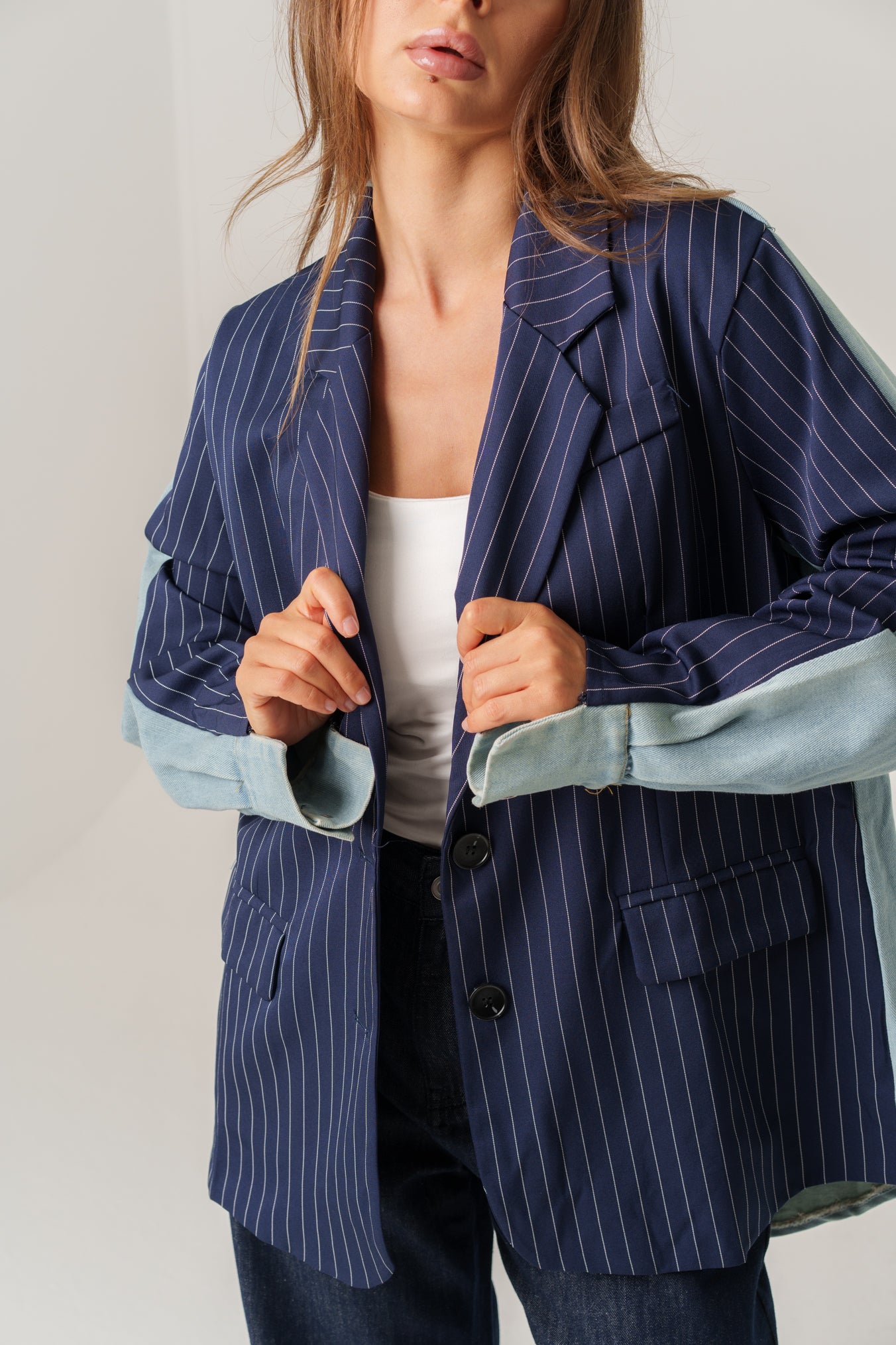 Striped Blazer with Denim Back