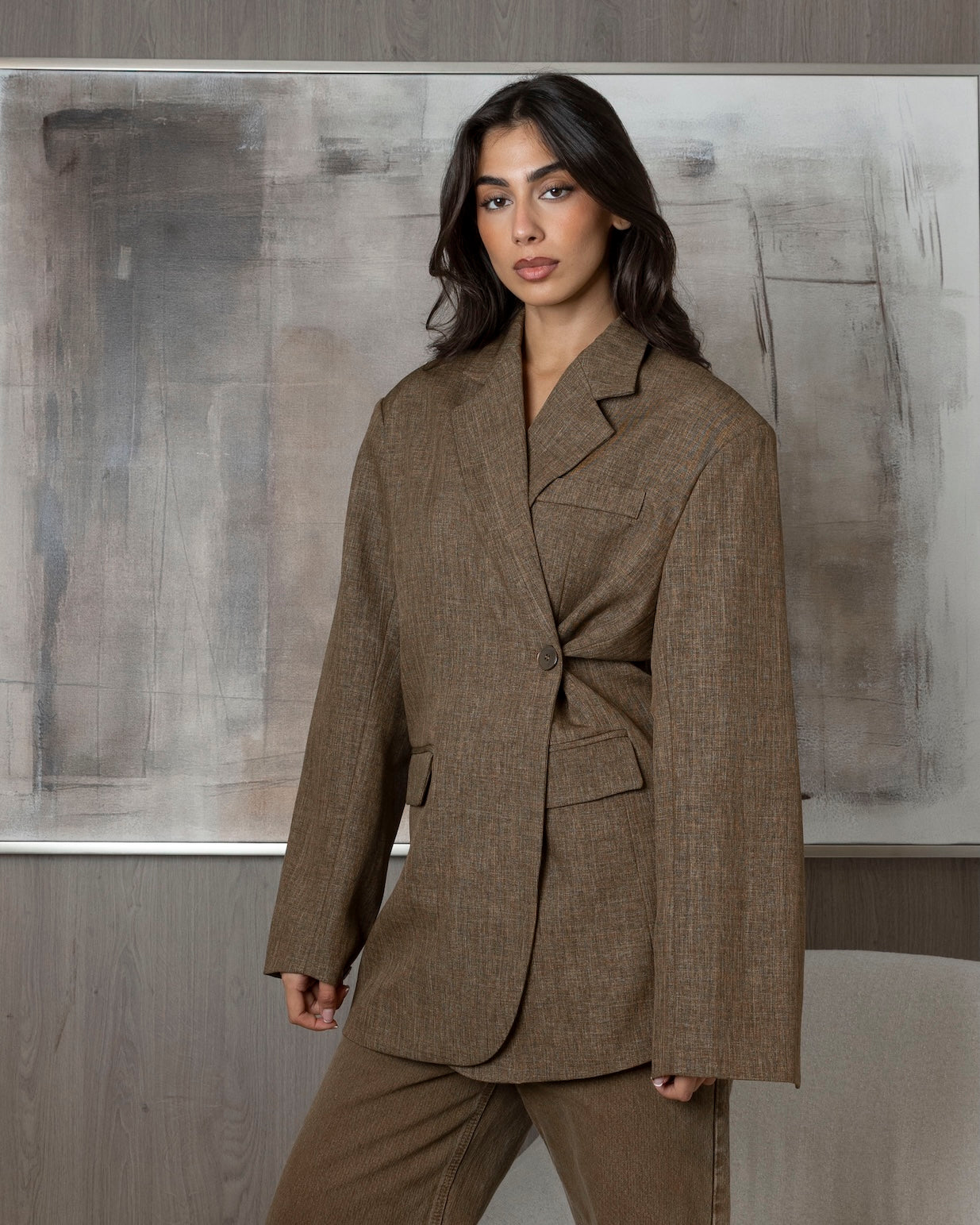 Brown Wool Blazer with Side Button