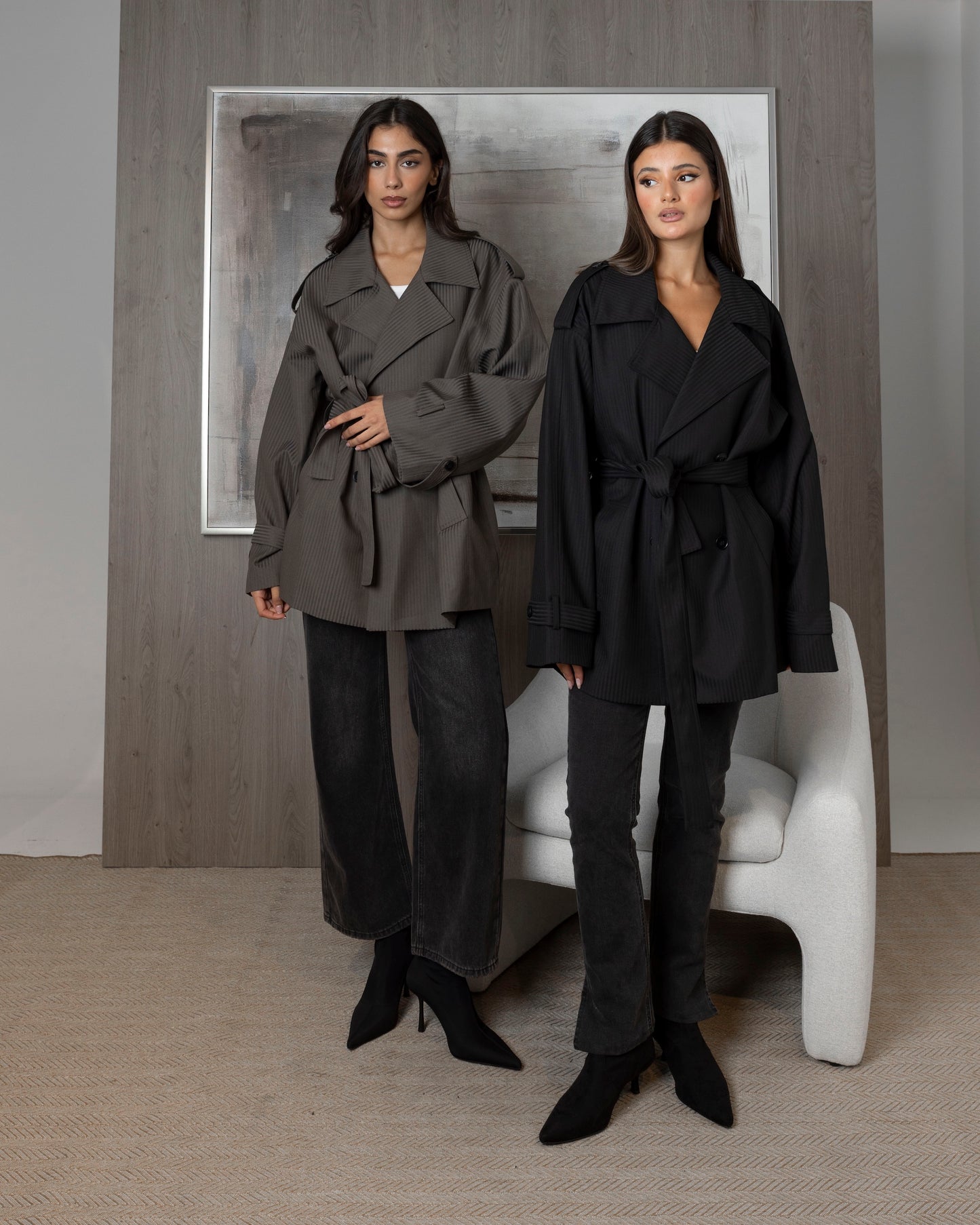 Striped Wool Short Trenches