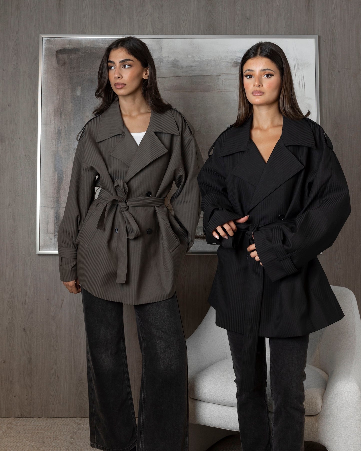 Striped Wool Short Trenches