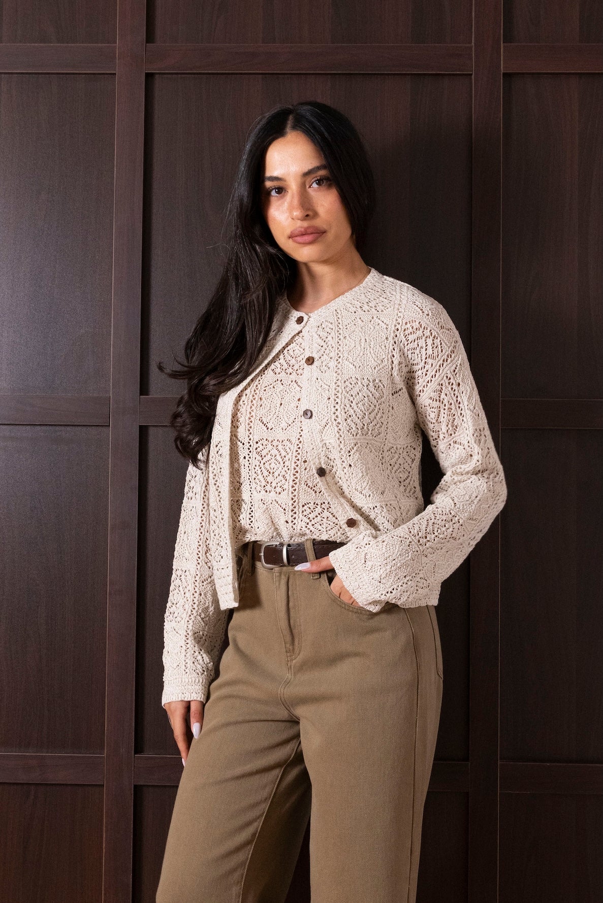 Beige Crochet Top Set (Top & Cardigan)