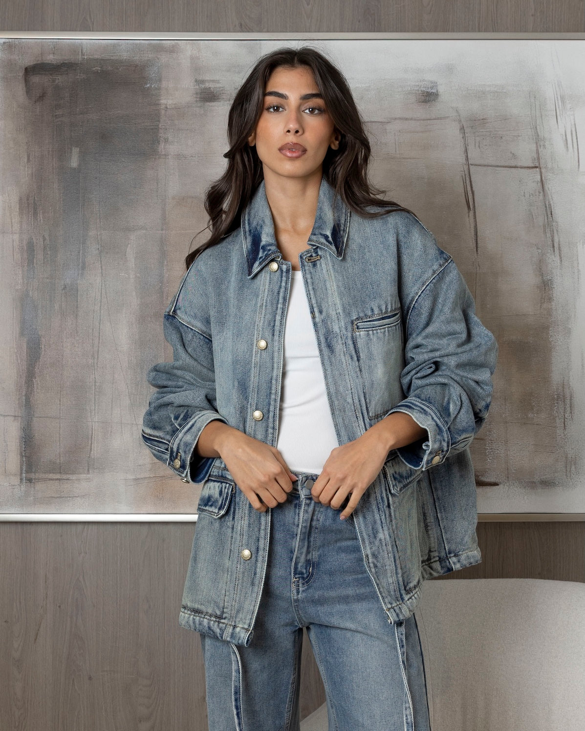 Denim Jacket with Gold Button