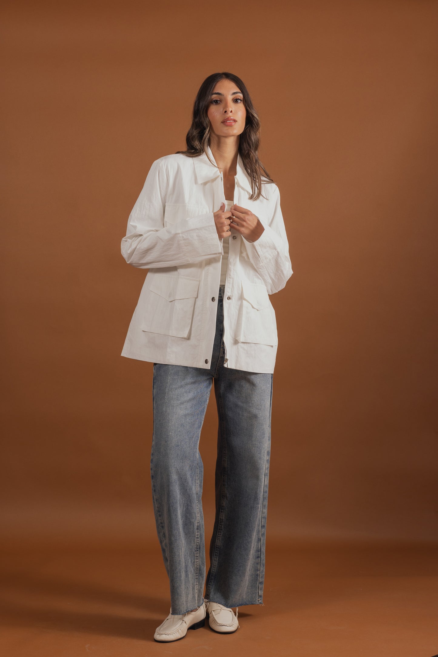 White Cargo Shirt Jacket