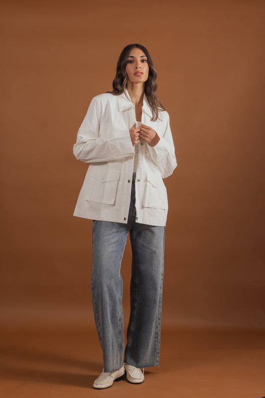 White Cargo Shirt Jacket