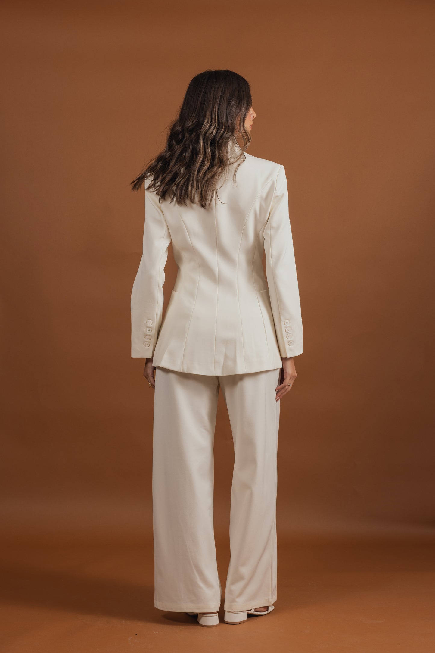Creme Suit Set with Waisted Jacket