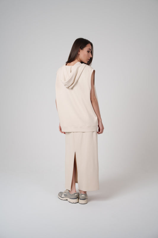 Buttery Fabric Skirt Beige Set