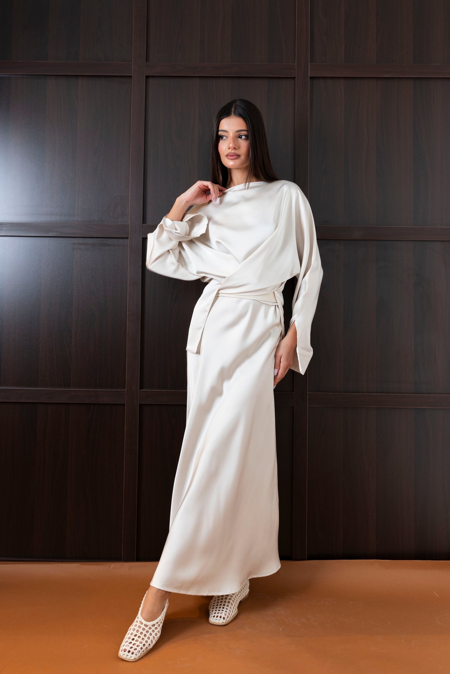 Creme Silk Dress & Top Set