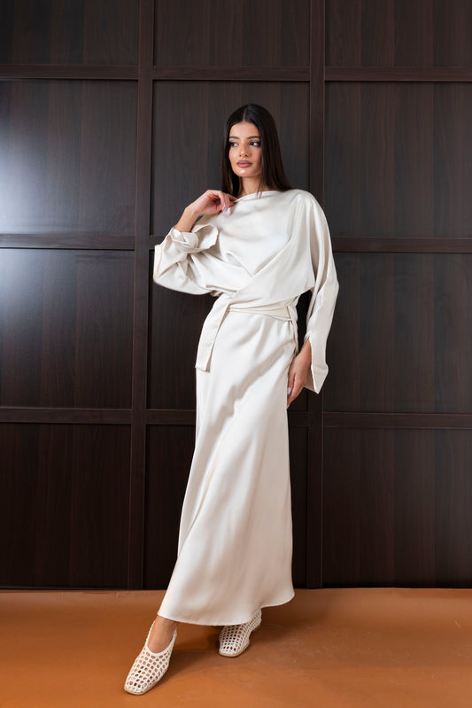 Creme Silk Dress & Top Set