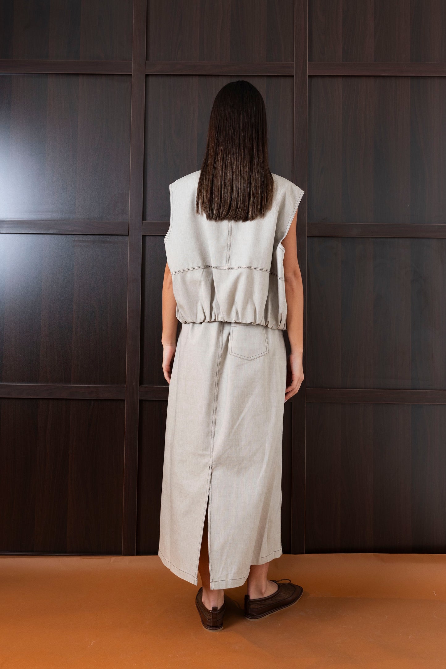 Skirt & Vest Set in Khaki