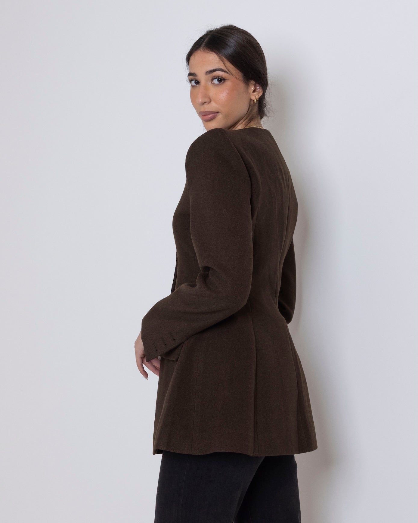 Coffee Waisted Buttoned Jacket