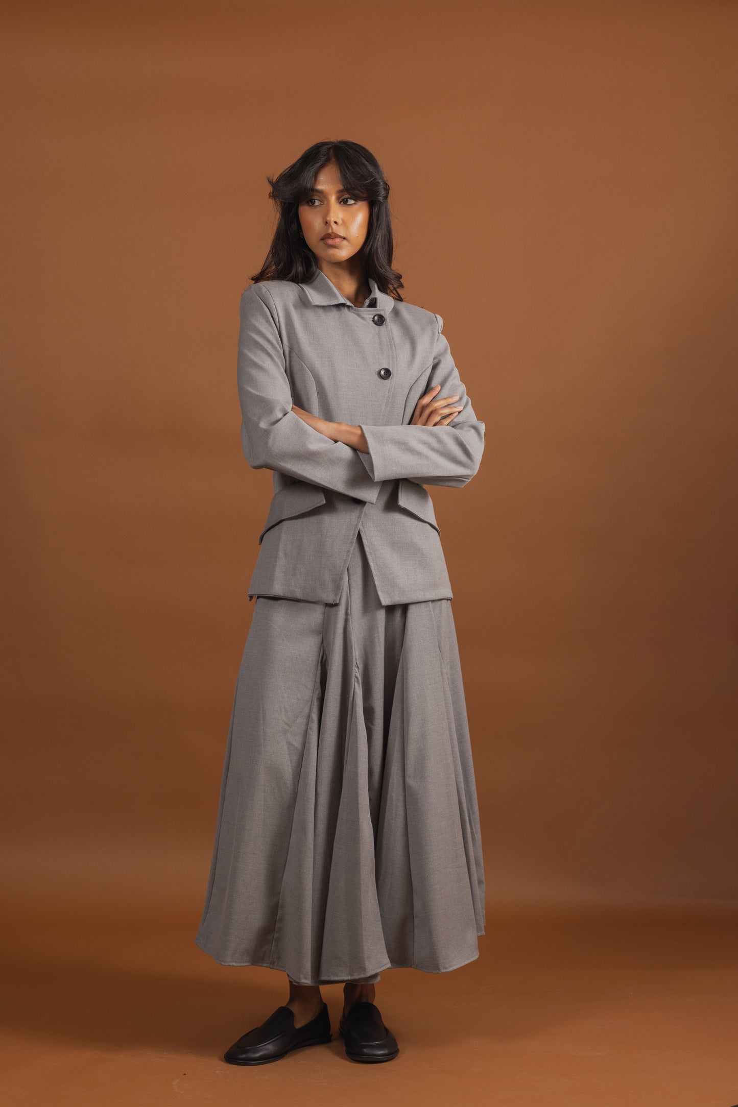 Grey Suit Set with Maxi Skirt