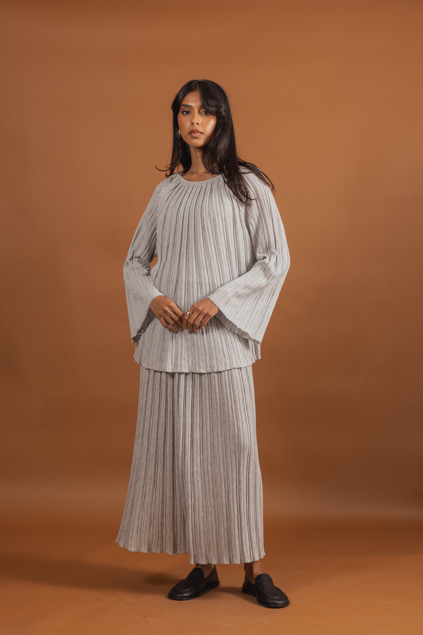 Pleated Light Knit Skirt & Top