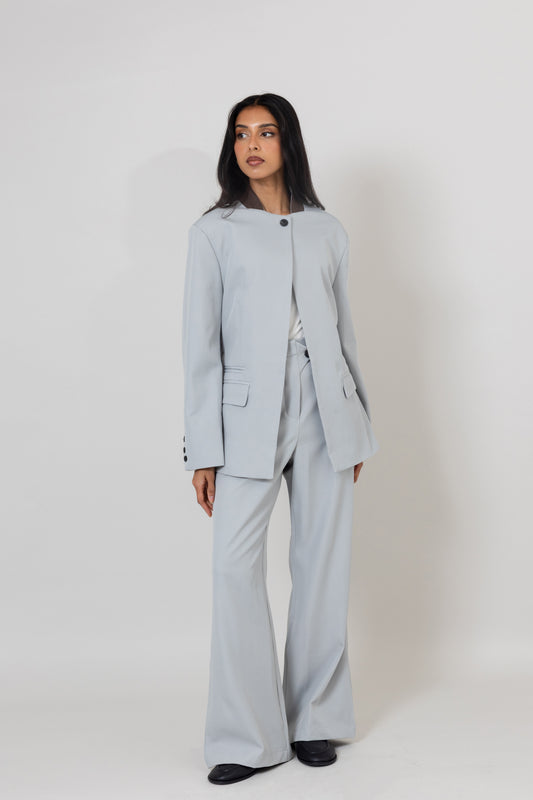 Grey Suit Set with Black Collar