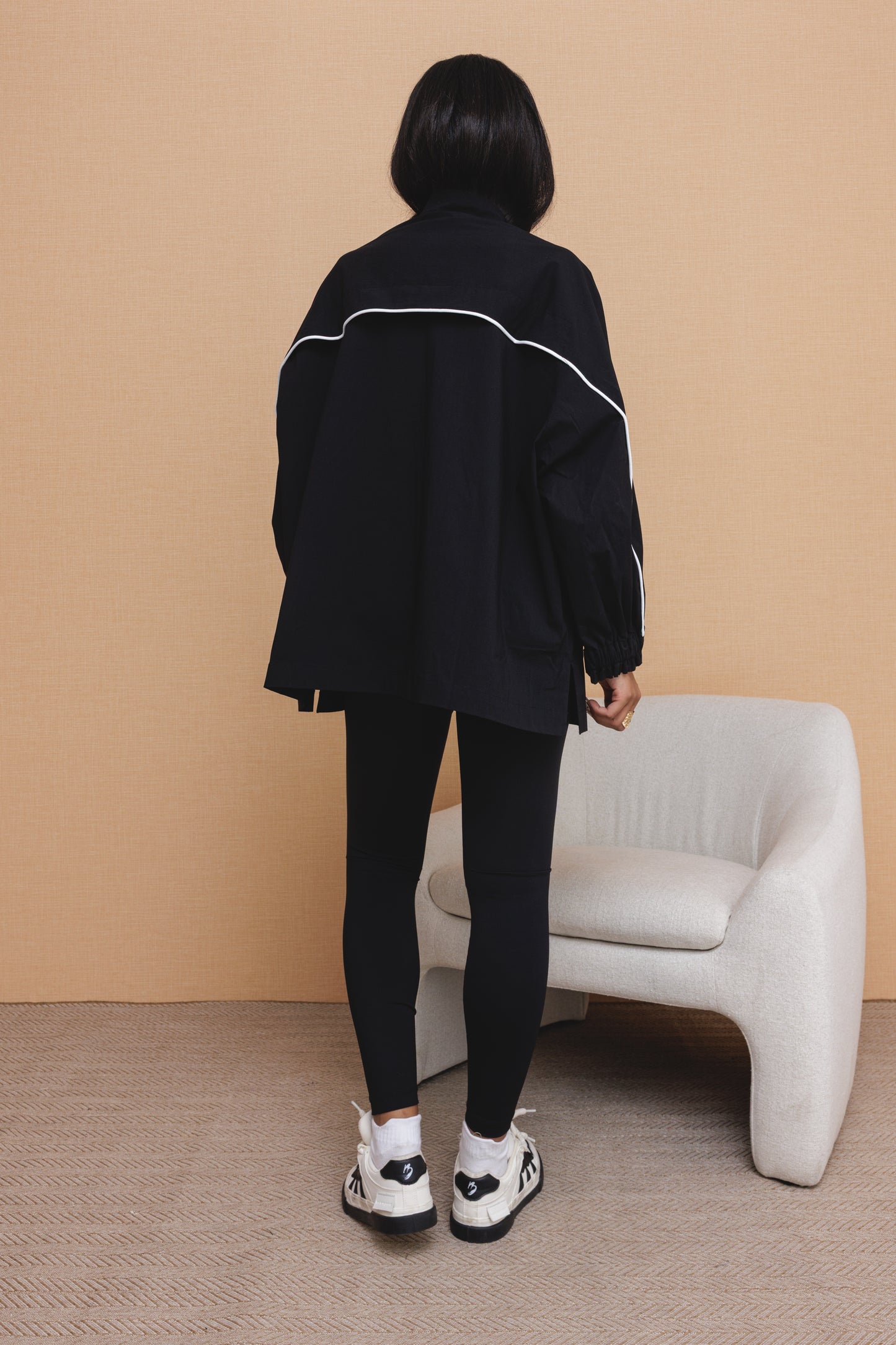 Black Parka Jacket with White Trim