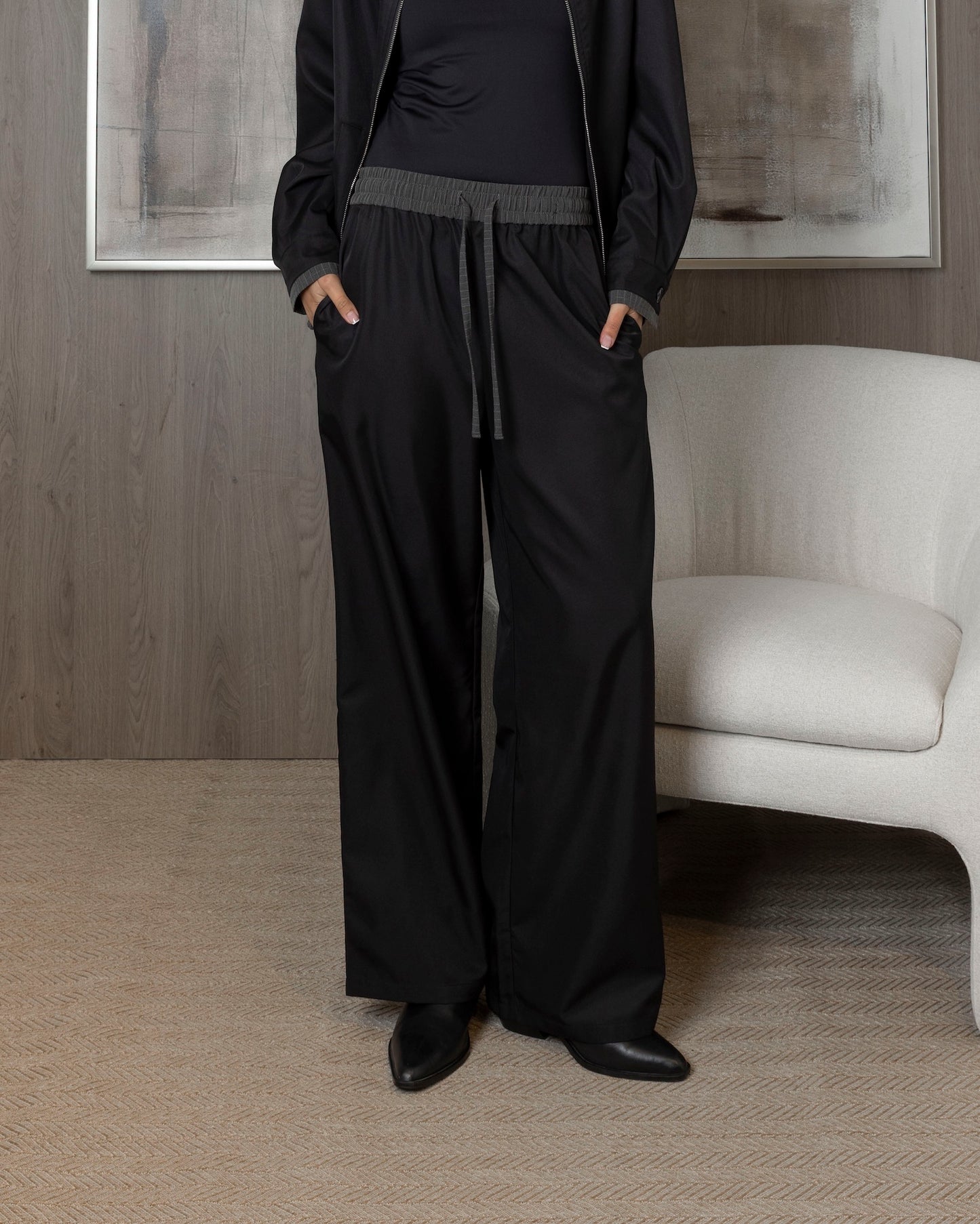 Black Jacket with Grey Striped Collar Set