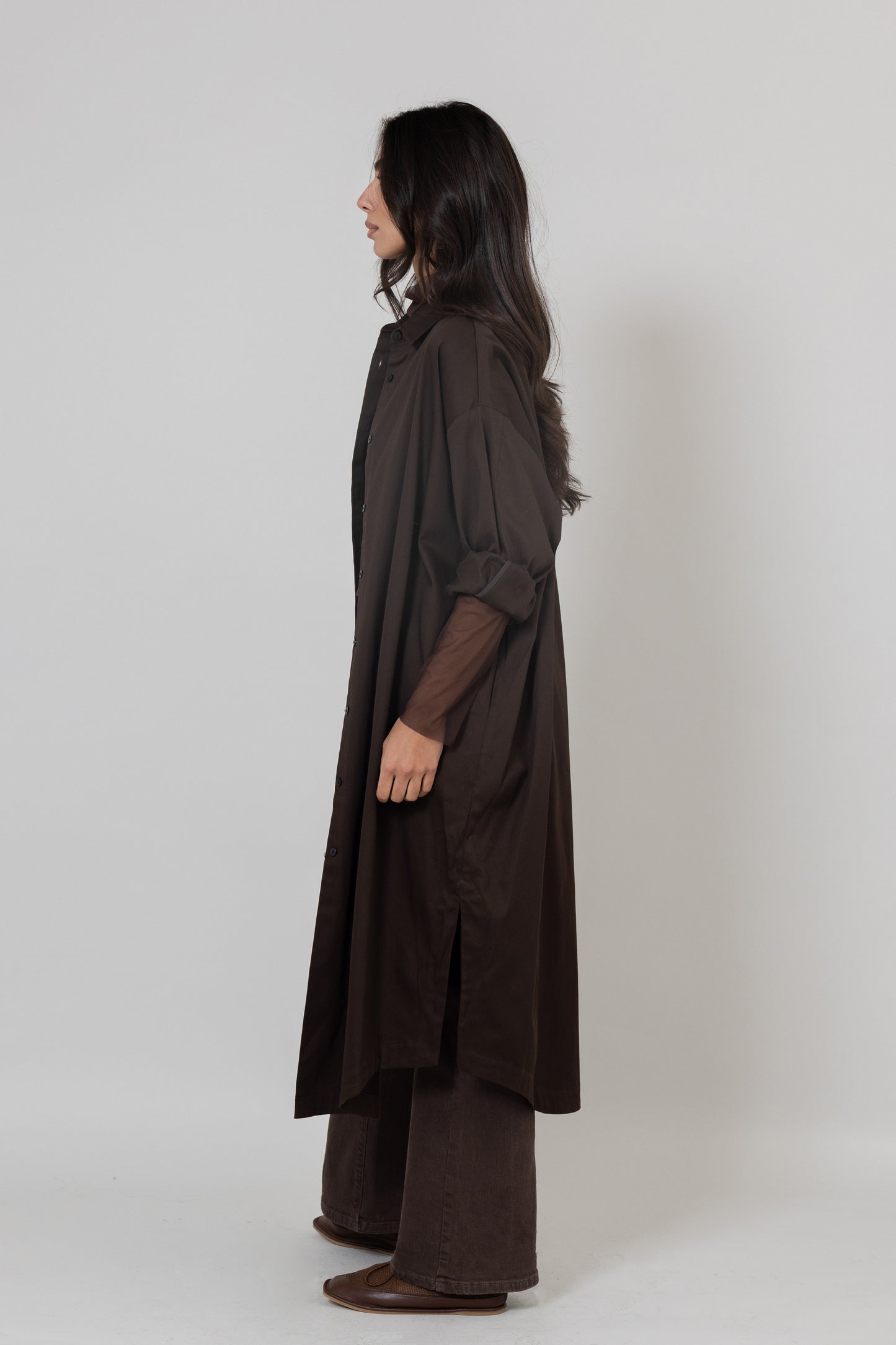 Brown Collared Long Shirt