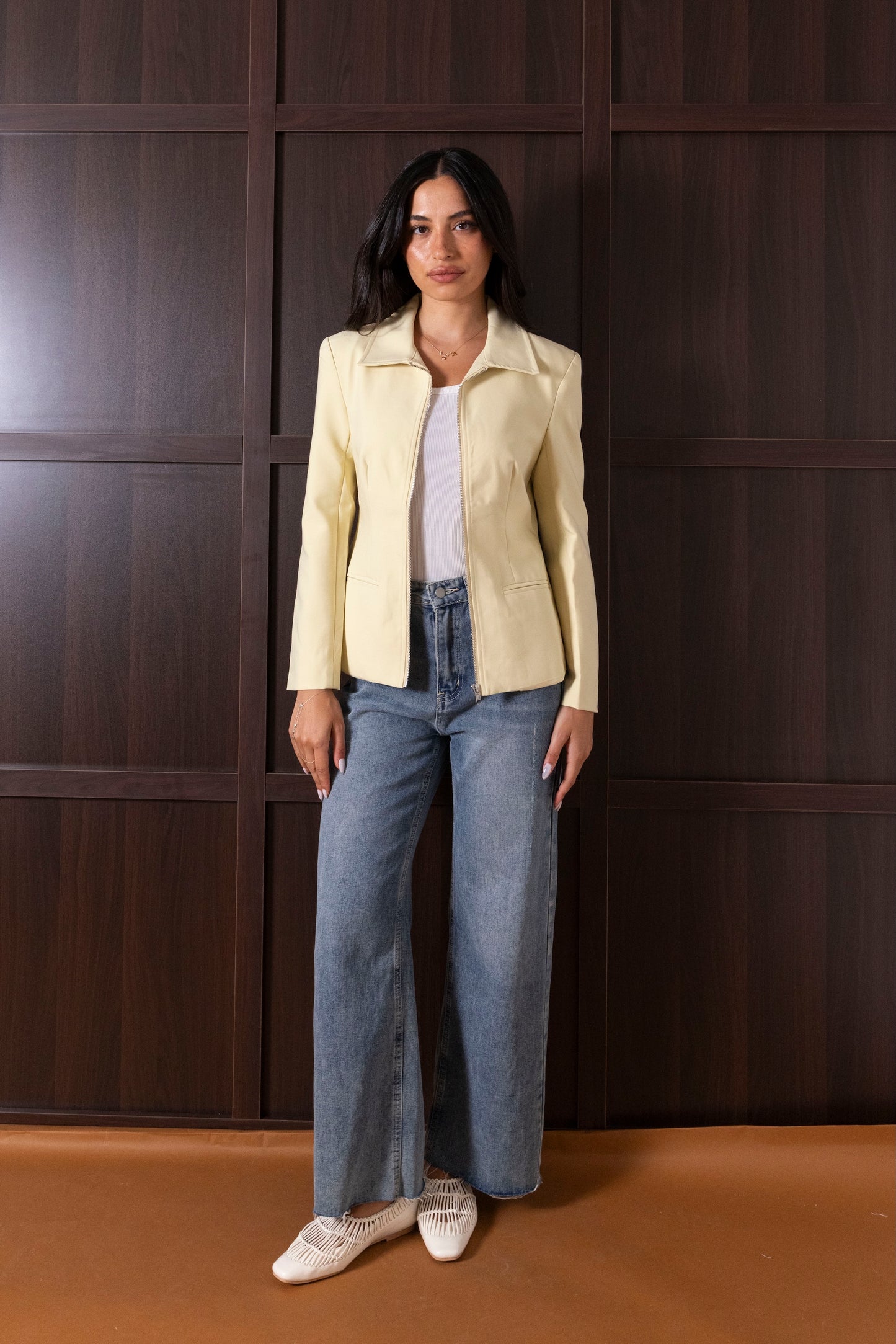 Short Structured Yellow Collared Jacket