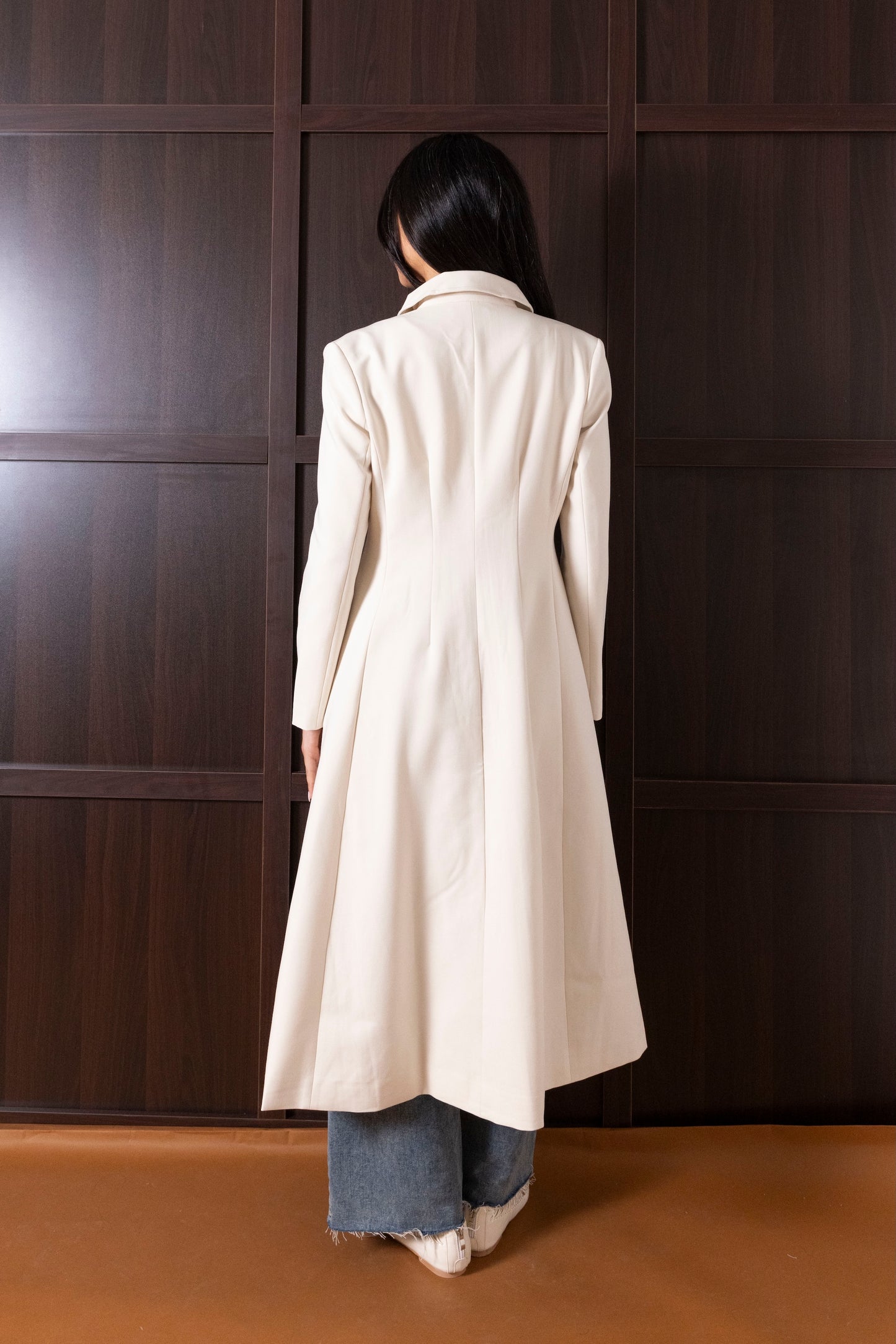 Long Structured Beige Collared Jacket