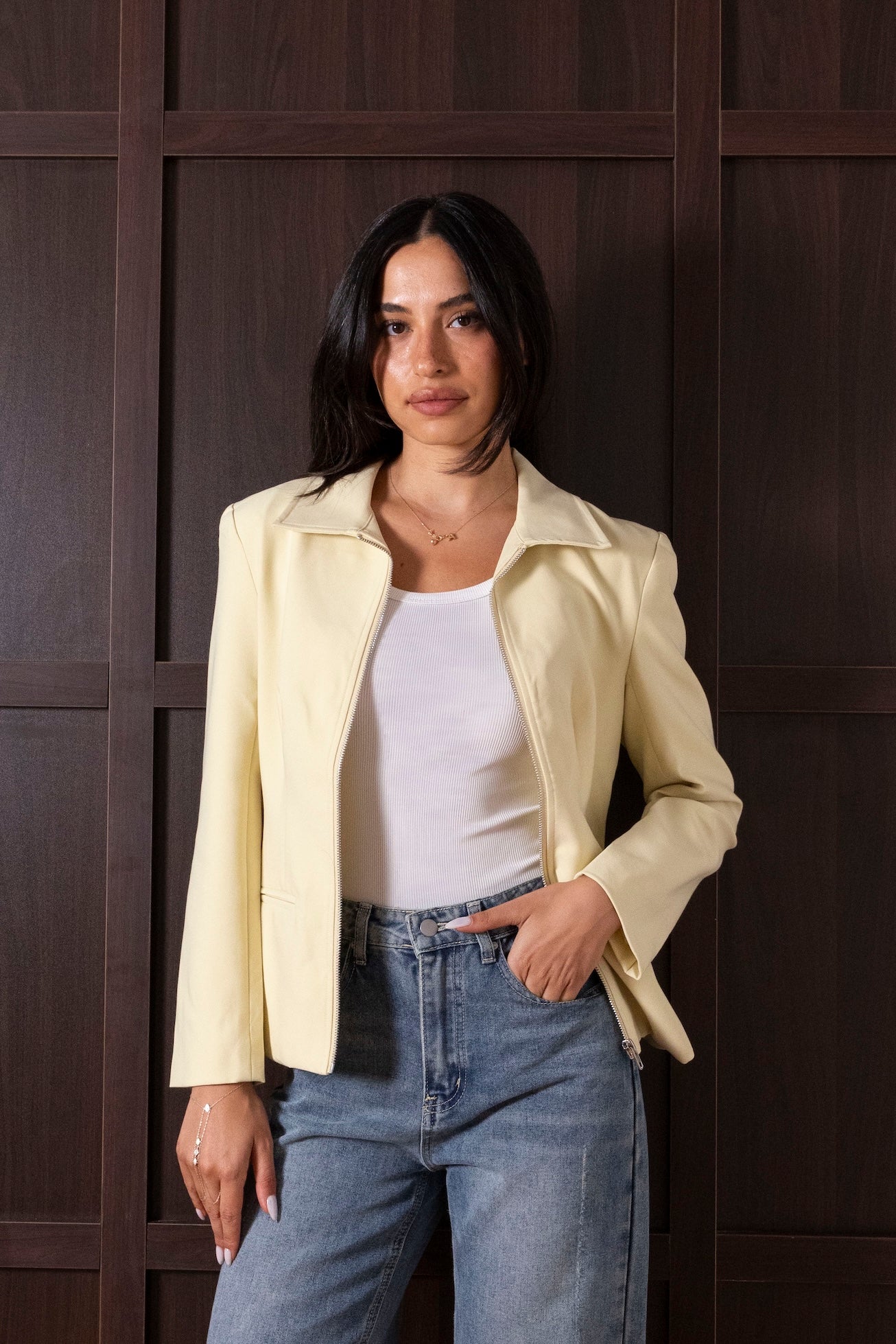 Short Structured Yellow Collared Jacket