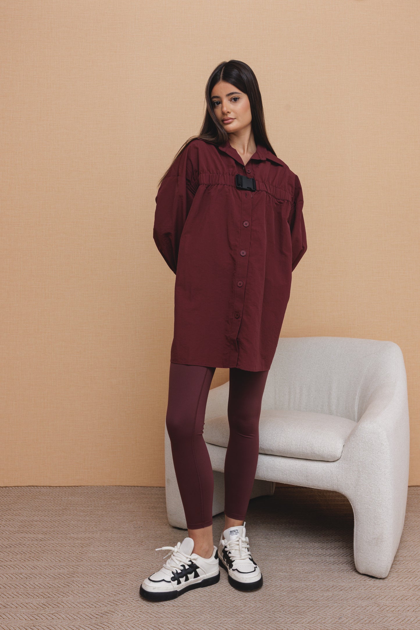 Maroon Buckled Leggings Set
