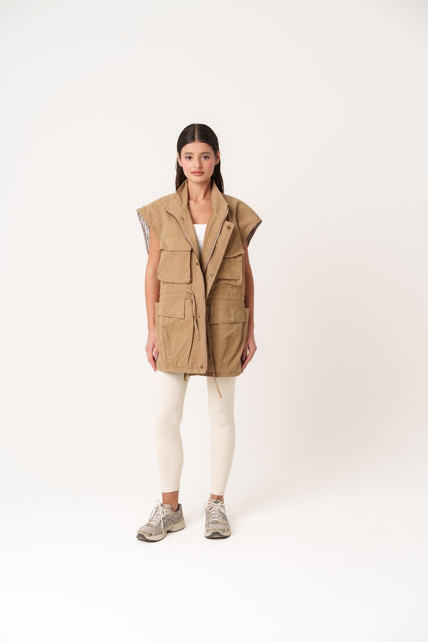 Beige Cargo Oversized Vest