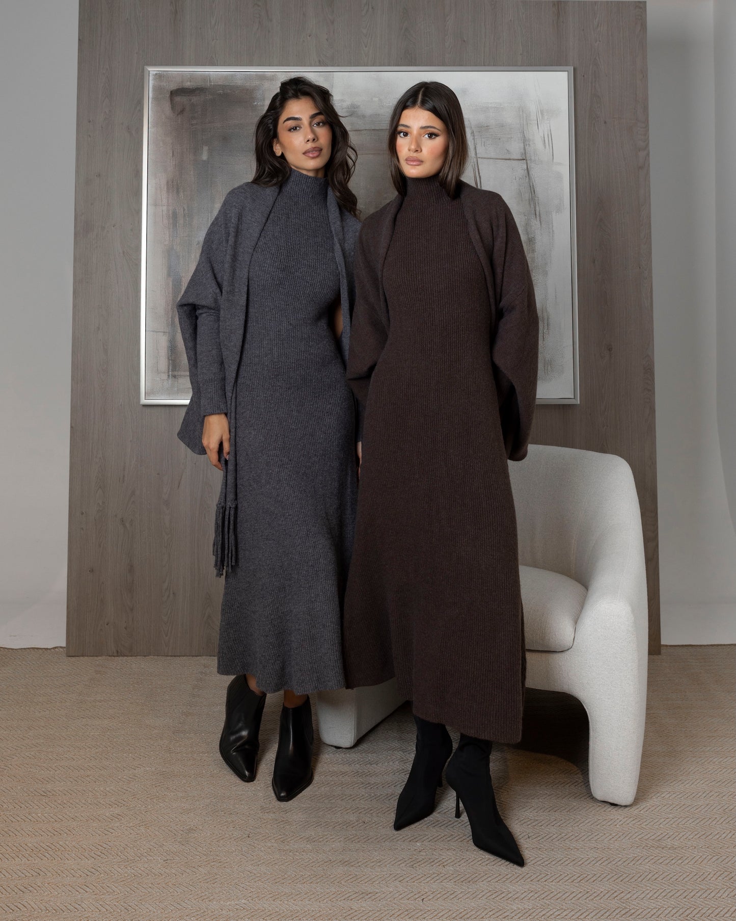 2 Piece Knit Set (Dress & Fringed Cardigan)