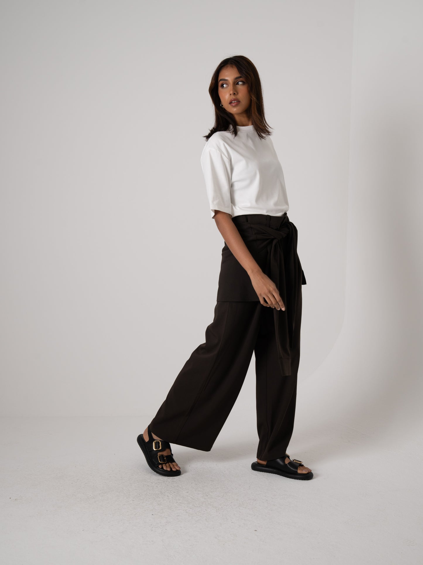 Tie-waist Dark Brown Pants