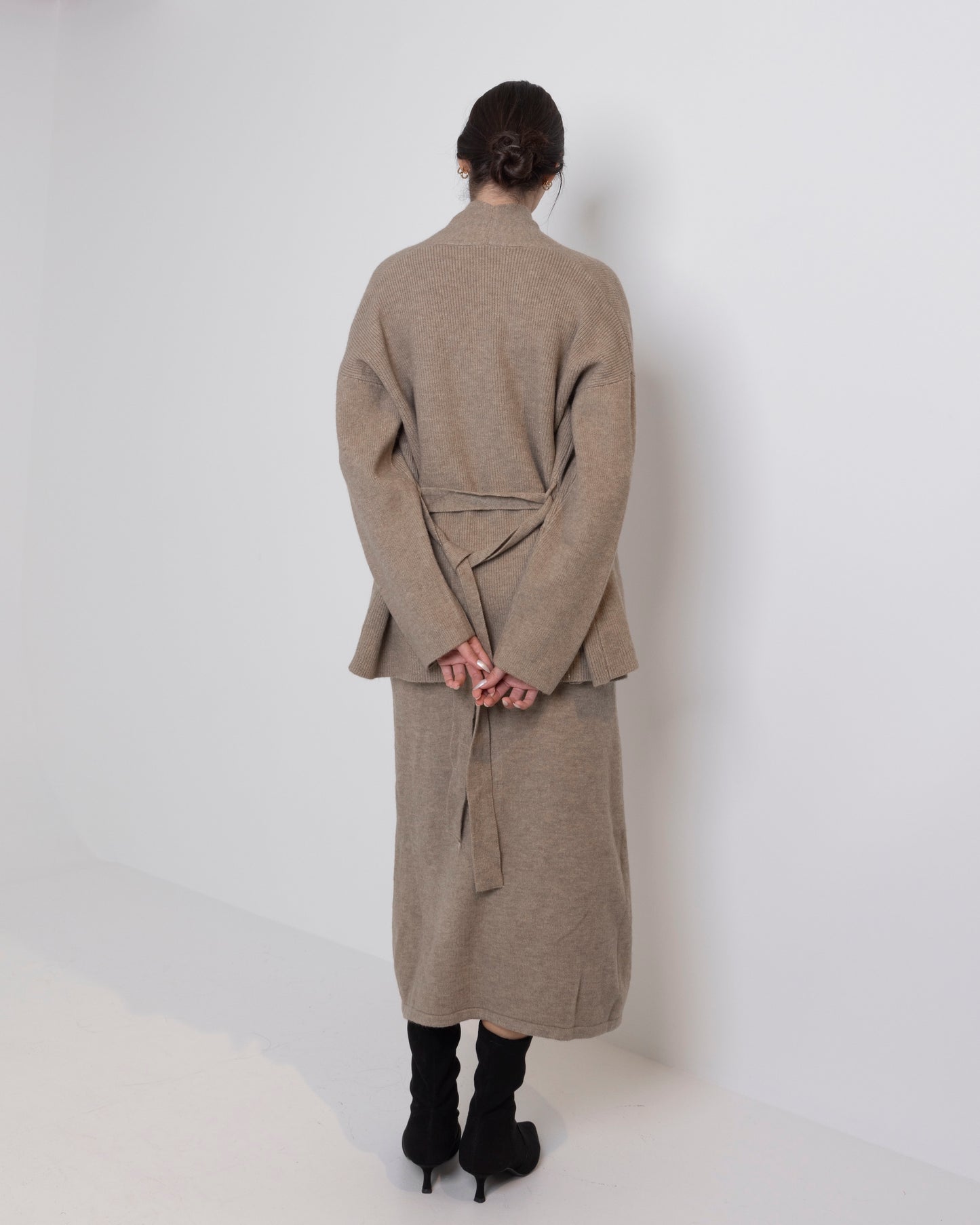 Beige Knitted Dress & Jacket Set