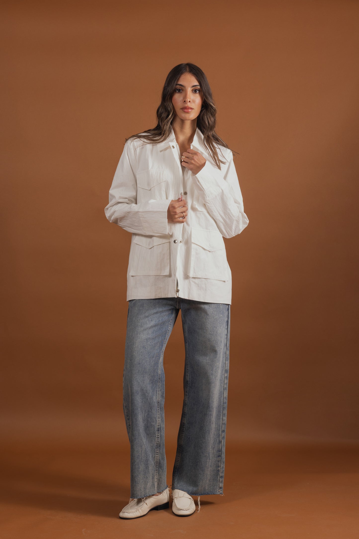 White Cargo Shirt Jacket