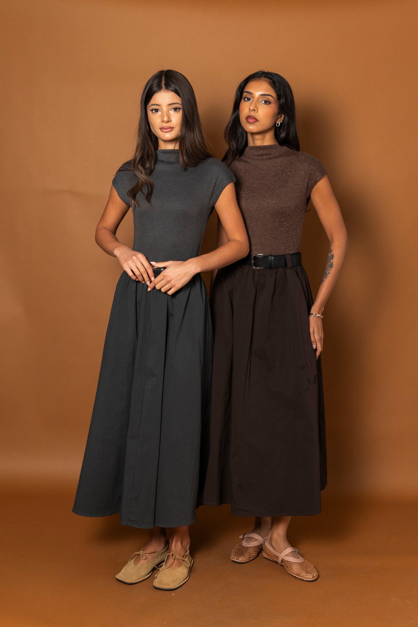 Dress with Attached Belt