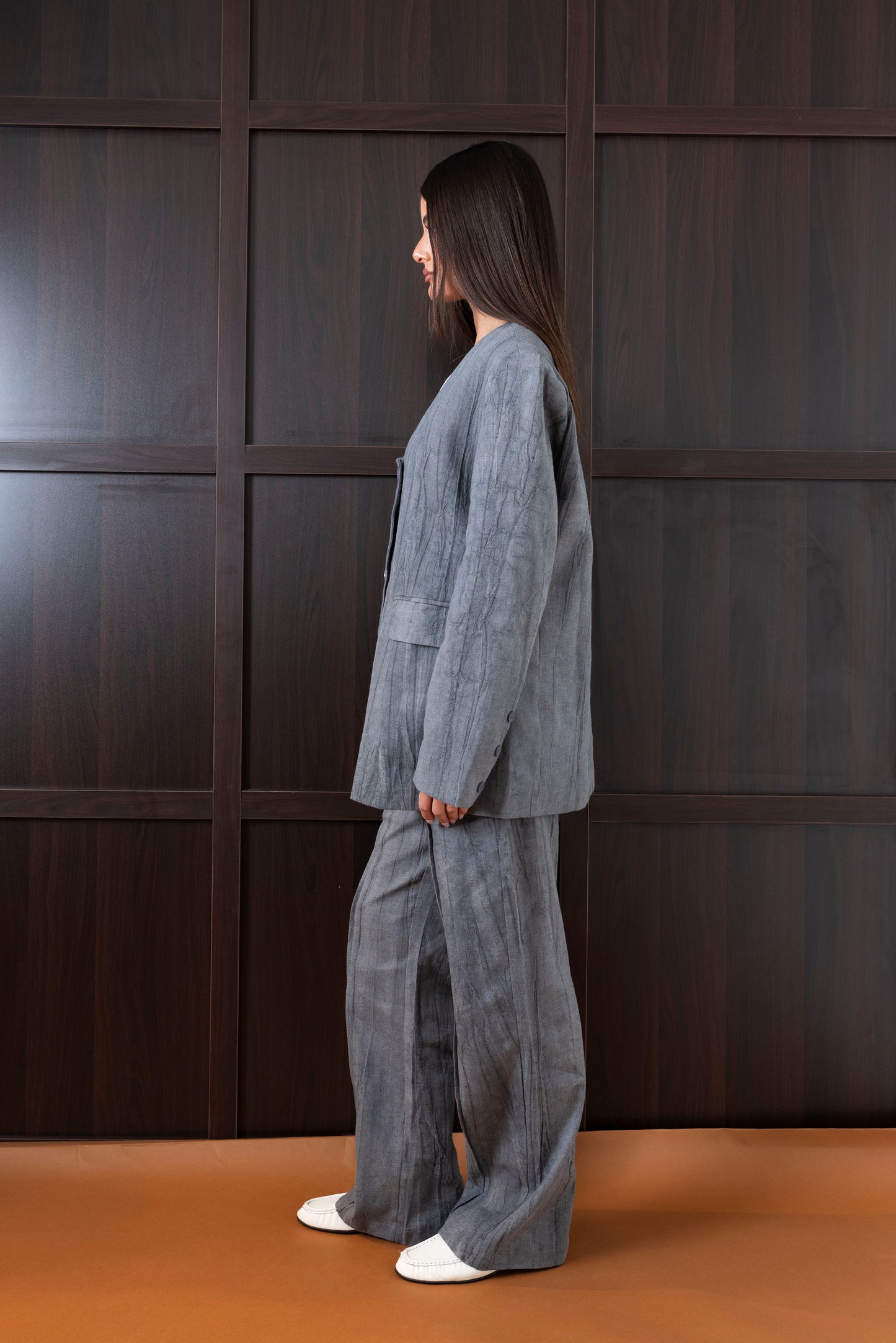 Grey Non-collared Suit Set