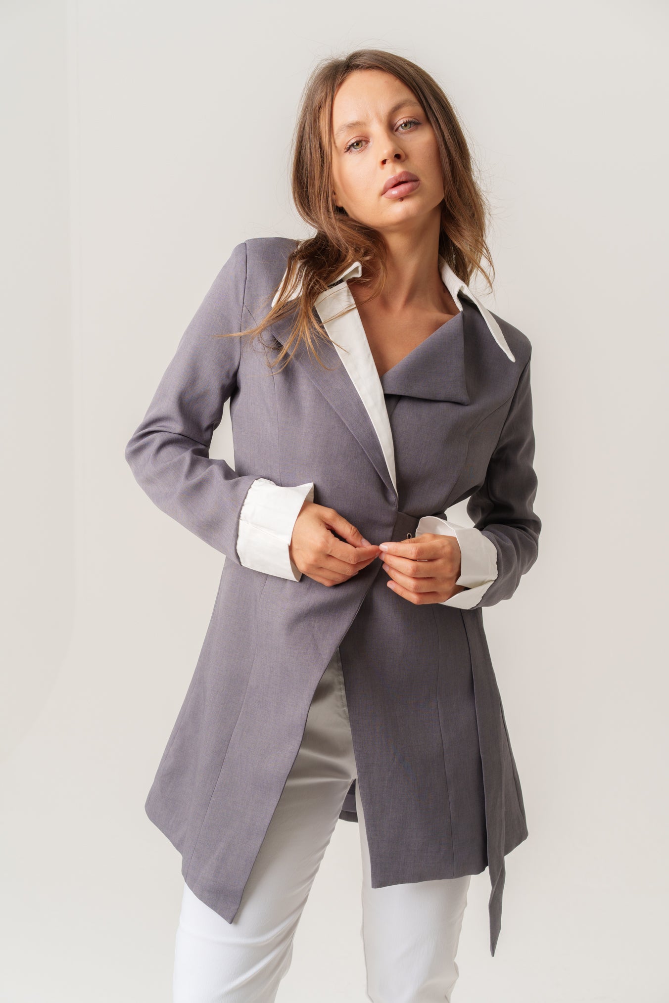 Grey Blazer with Side Belt