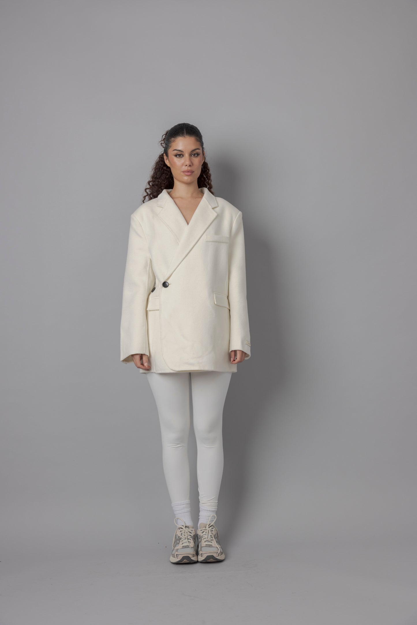 Wool White Blazer with Side Button