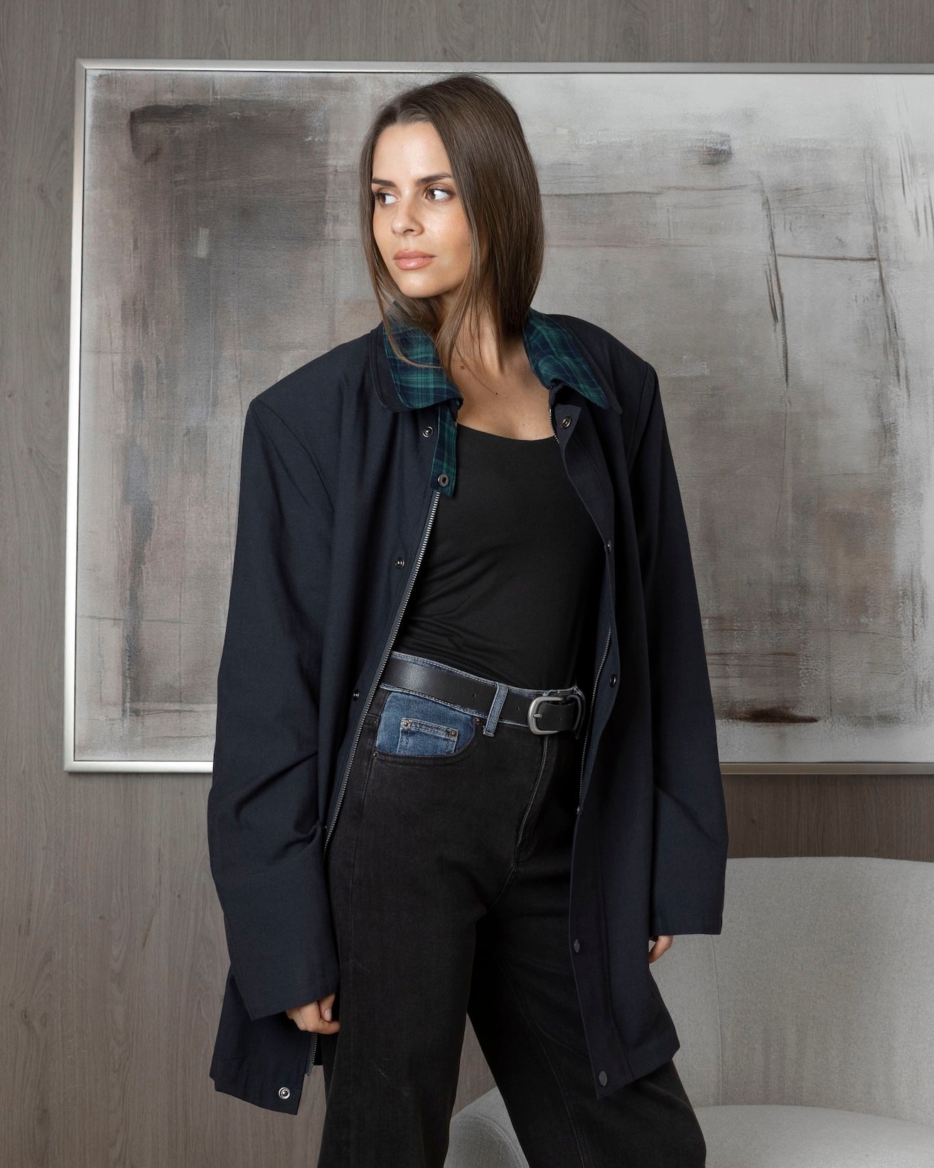 Navy Jacket with Reversible Sleeve