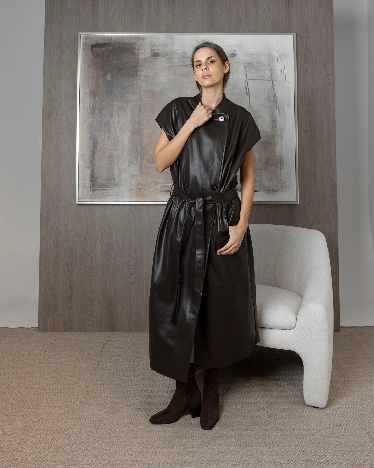 Oversized Long Leather Vest