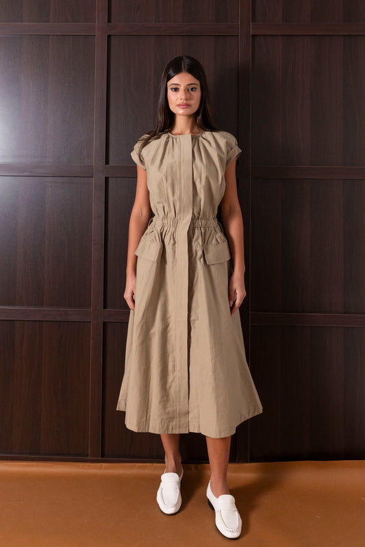 Elastic Waist Dress with Pockets
