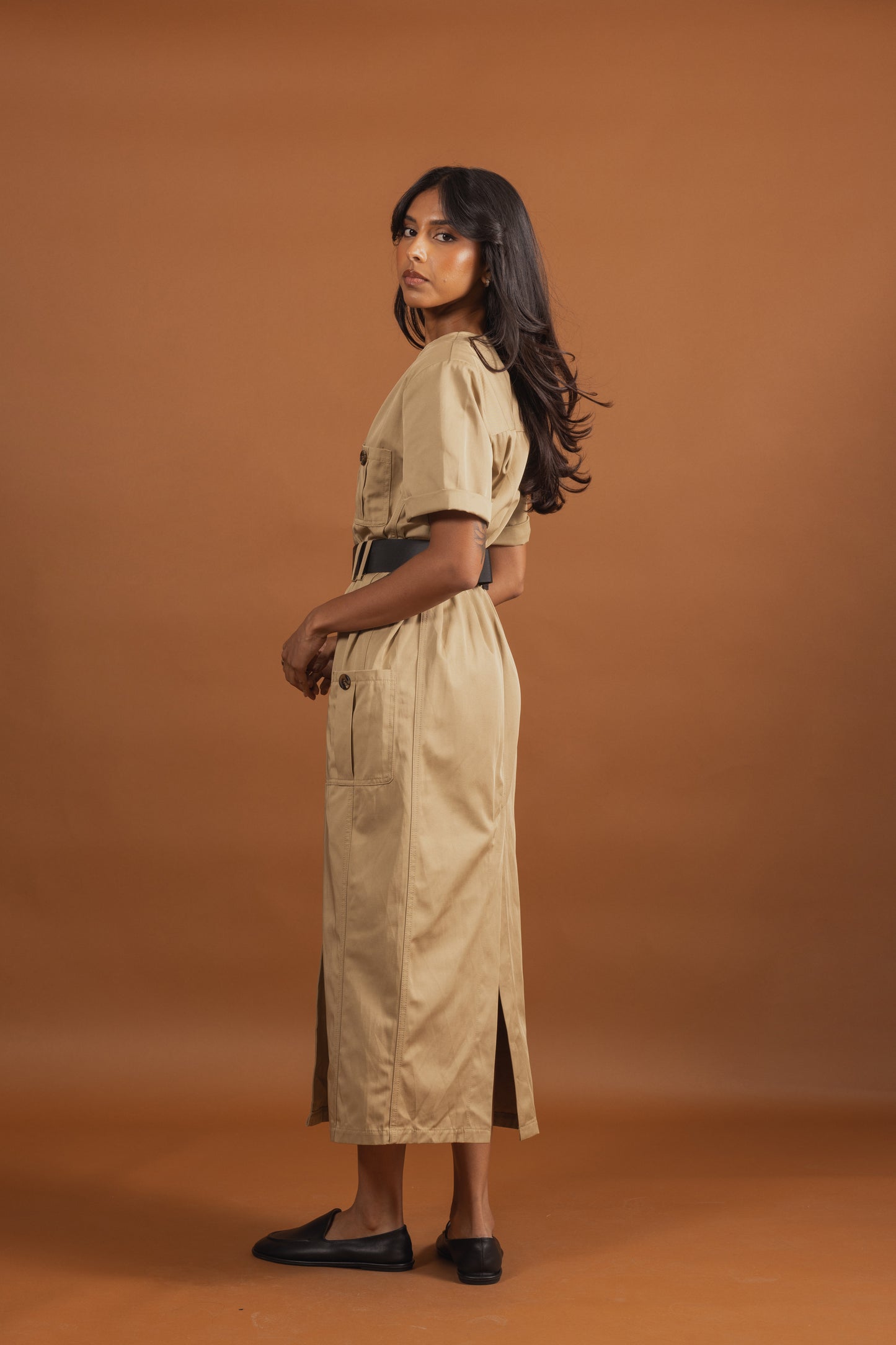 Cargo Dress with Attached Black Belt