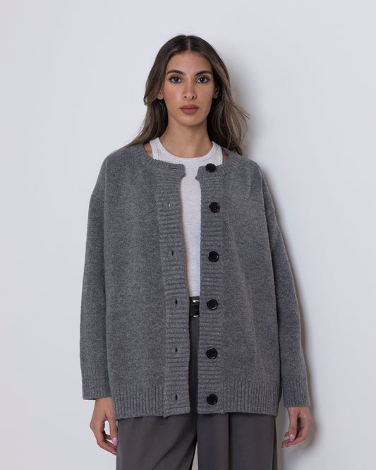 Grey Knit Jacket with Black Buttons
