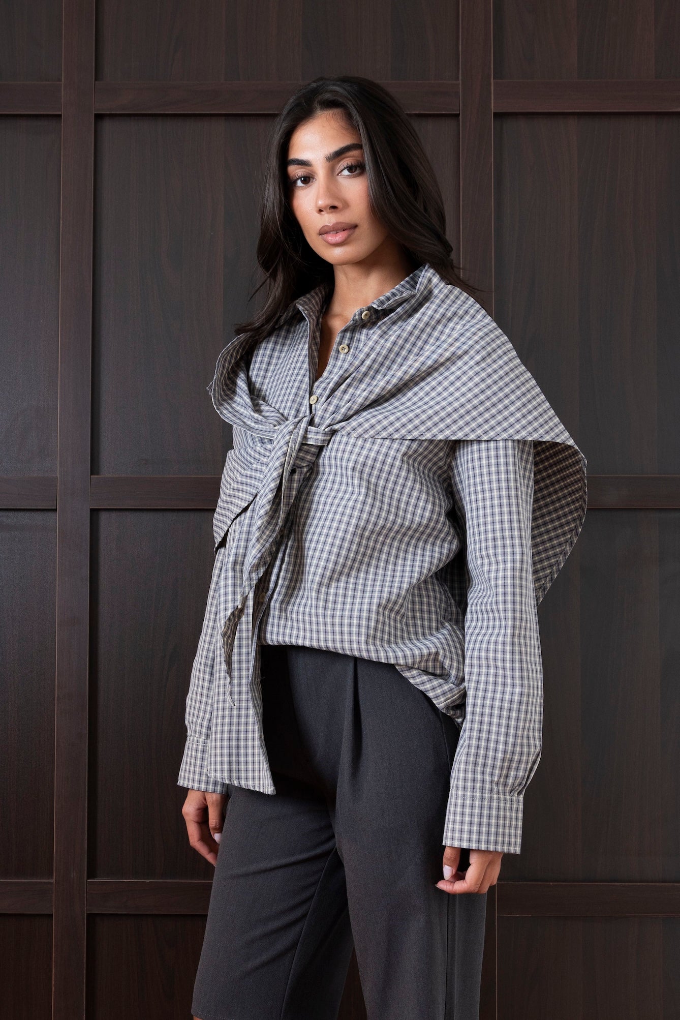 Plaid Cotton Top with Scarf